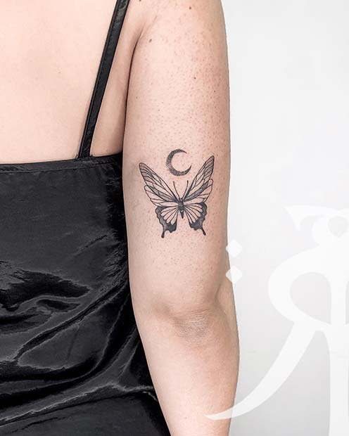 Butterfly and Moon Tattoo Design