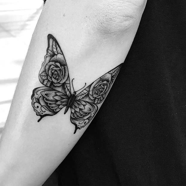 Butterfly Tattoo with Rose Wings