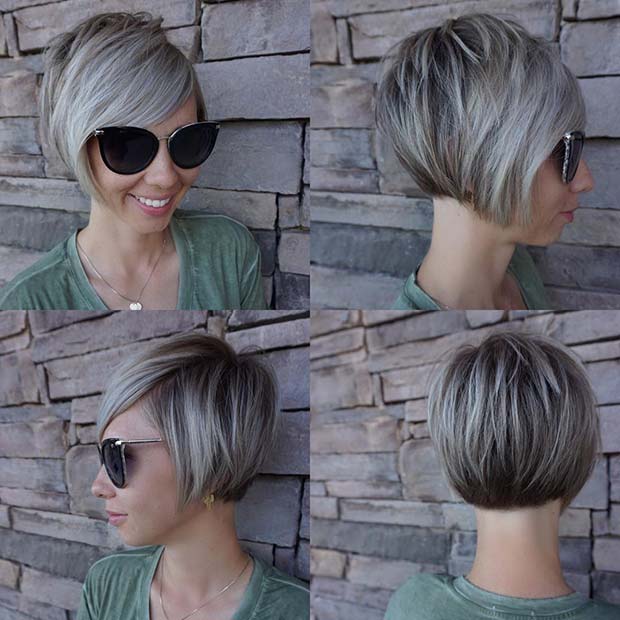 Short Blonde Stacked Bob with Bangs