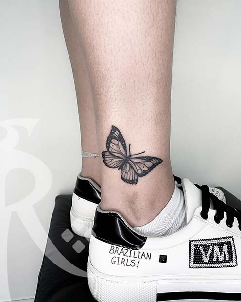 Cute Ankle Butterfly Tattoo