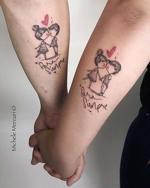 Cute Cartoon Couples Tattoo