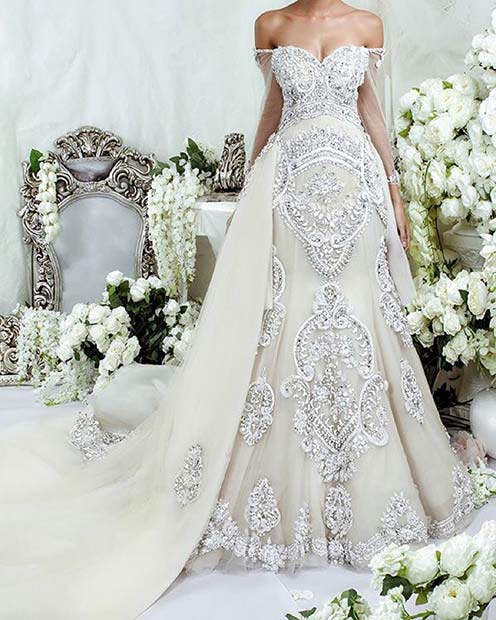 Ivory Wedding Dress with Silver Details 