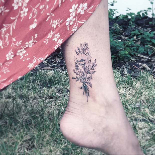 Pretty, Floral Ankle Tattoo Idea