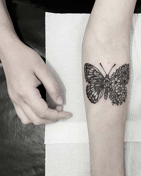 Floral Butterfly Tattoo Design