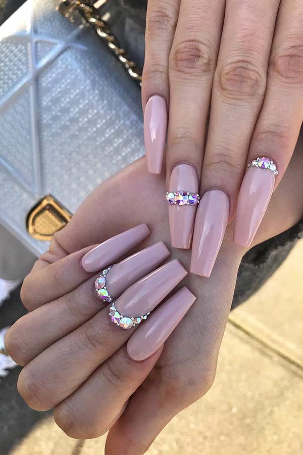 Glam Nude Nails with Rhinestones
