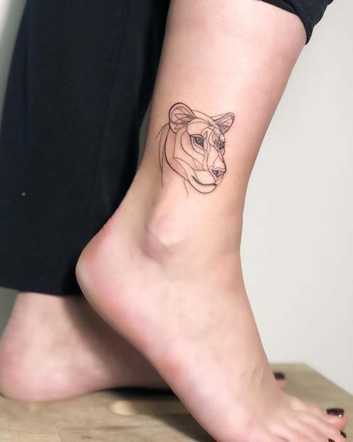 Lioness Ankle Tattoo for Women