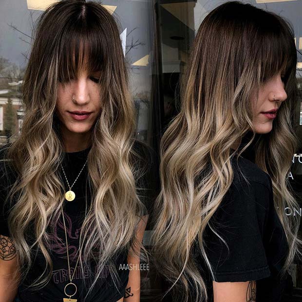 Long, Ombre Blonde Hair with Bangs