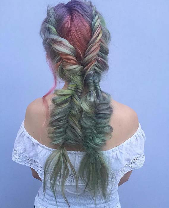 Two Big and Colorful Fishtail Braids