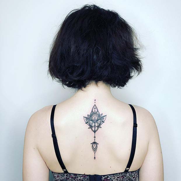 Patterned Lotus Back Tattoo Idea