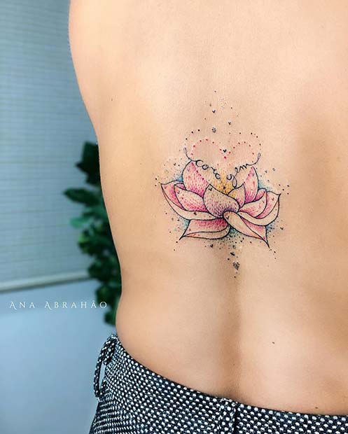 Pink Lotus Back Tattoo Idea