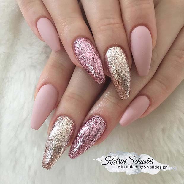 Pink and Gold Glitter Nail Idea