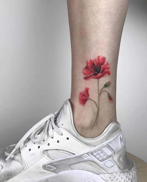 Pretty Poppy Ankle Tattoo