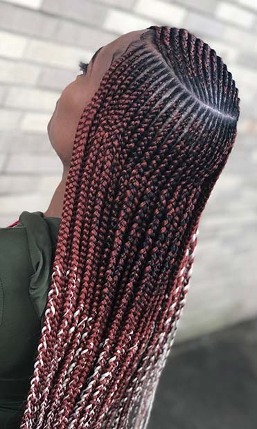 Long and Colorful Feed in Braids