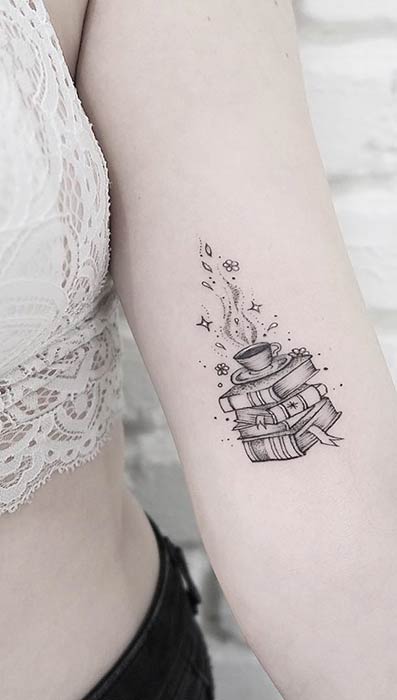 Stack of Books Small Tattoo Idea