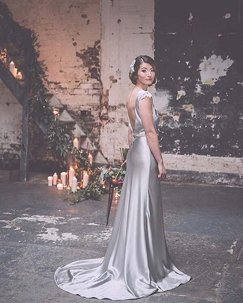 Stunning Silver Silk Wedding Dress