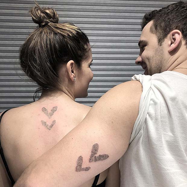 Matching Heart Fingerprint Tattoos for Couples 