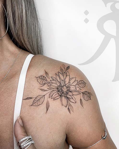 Beautiful Flower Shoulder Tattoo 