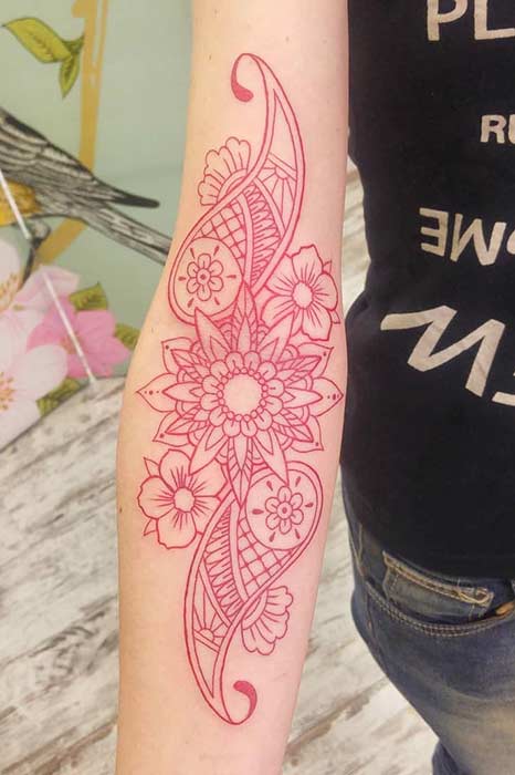 Beautiful Red Ink Arm Tattoo