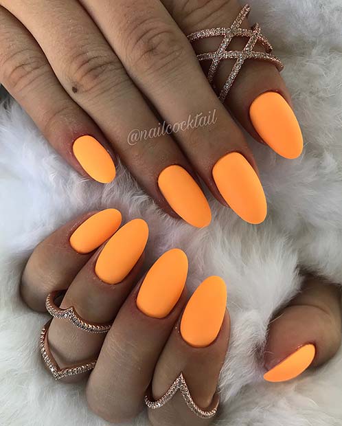 Matte, Bright Orange Nails