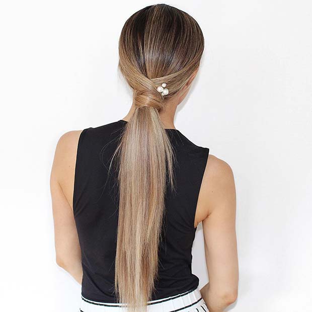 Chic Sleek Ponytail with Pearls