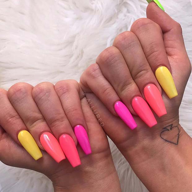 Colorful, Neon Coffin Nails