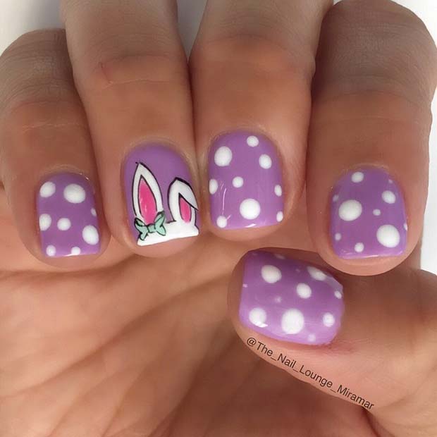 Cute Polka Dots and Bunny Ears Nail Design