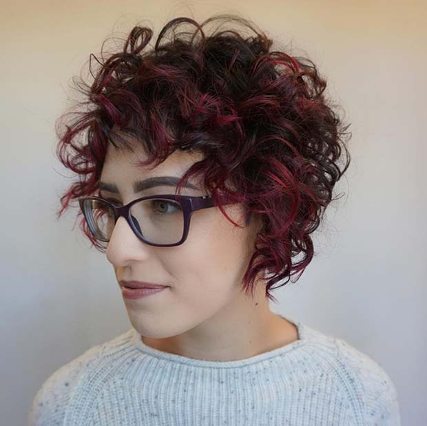 Short Curly Hair with Red Highlights