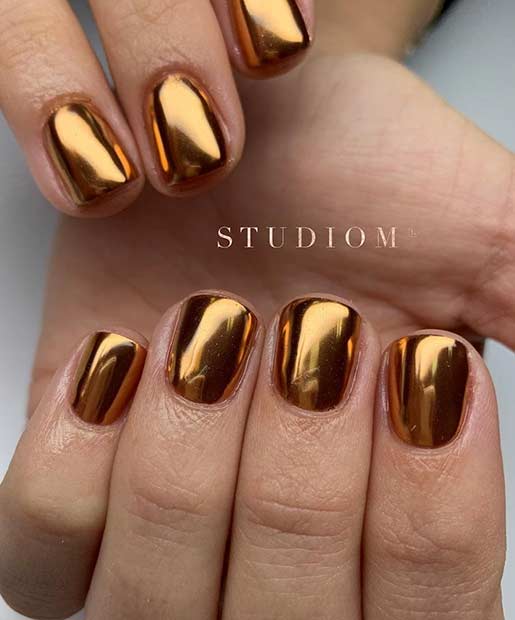 Dark Gold Chrome Nails