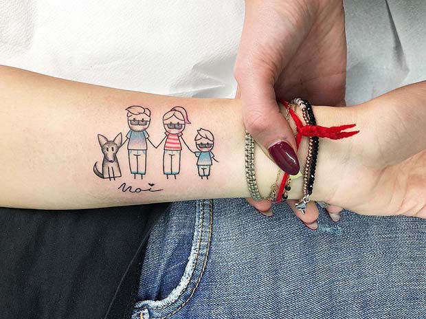 Cute Family and Pet Tattoo Idea