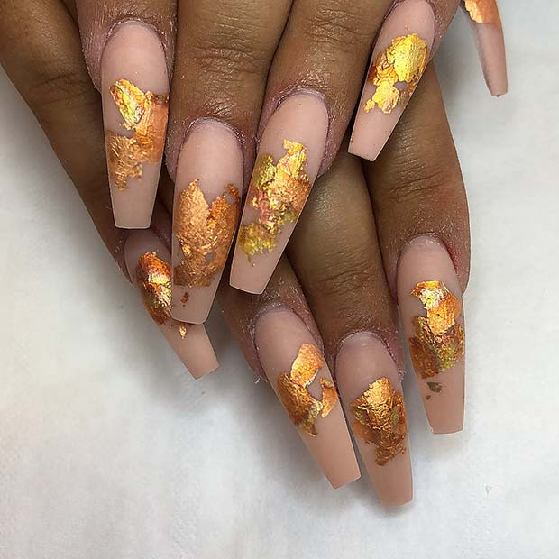 Glam Gold Leaf Nail Design