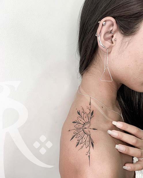 Half Sunflower and Arrow Tattoo Idea