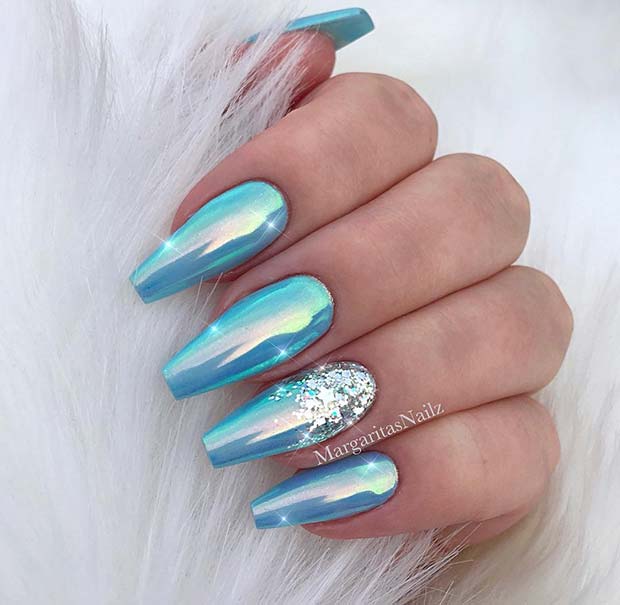 Light Blue Chrome Nails