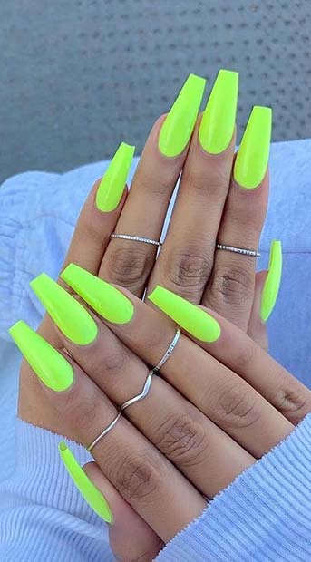 Neon Yellow Coffin Nails