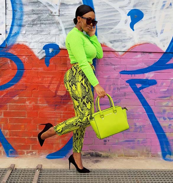 Neon and Snake Pattern Outfit Idea