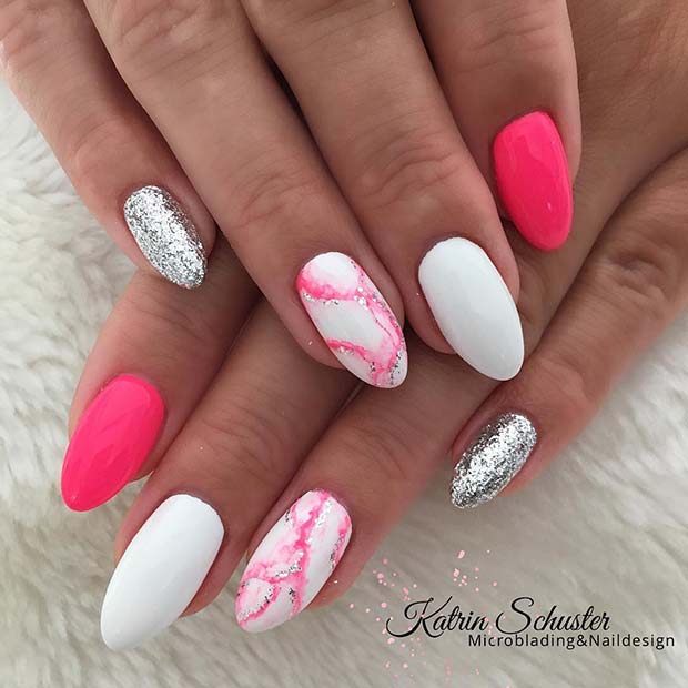 Pretty Pink Marble Nail Idea