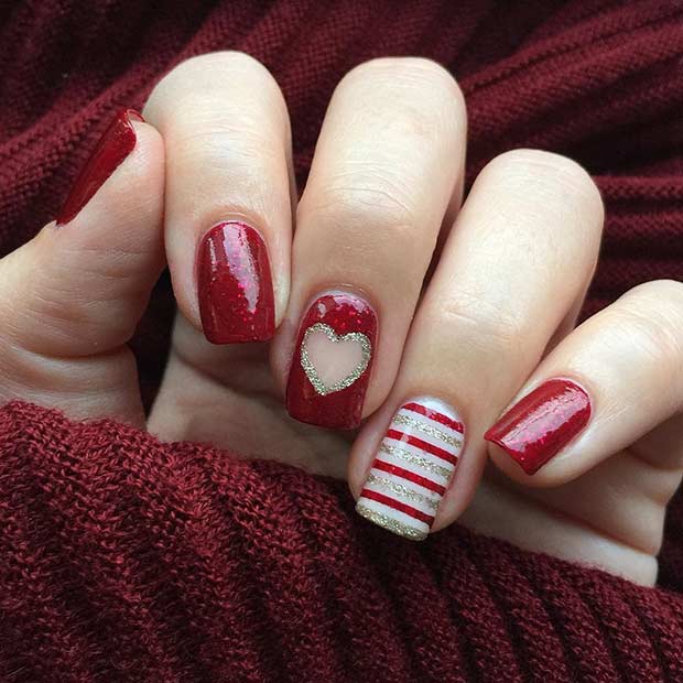 Red Heart Nail Design