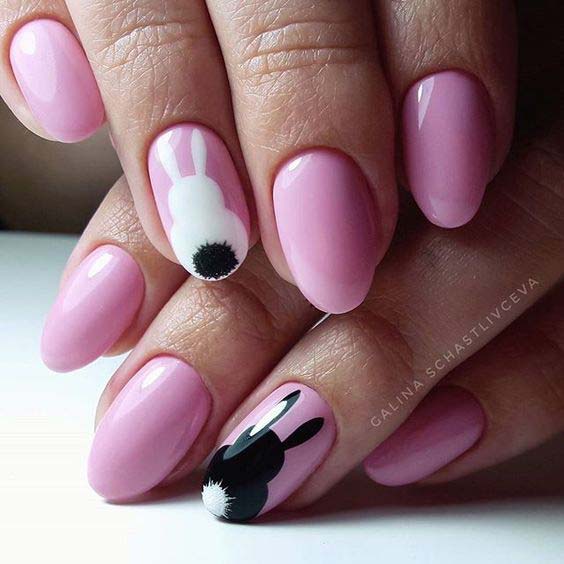Stylish Pink, Black and White Nail Idea