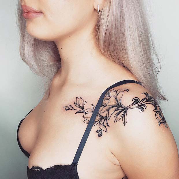 Stylish Shoulder Tattoo Idea for Women