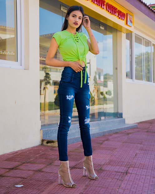 Trendy Neon Top and Jeans