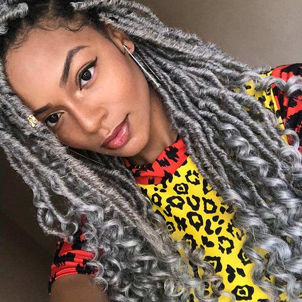 Trendy Silver Locs with Curly Ends