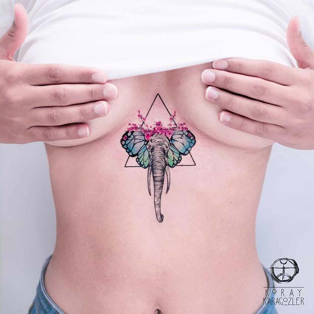 Unique Butterfly Elephant Tattoo Idea