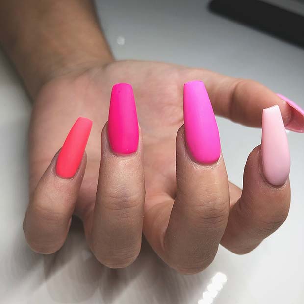 Matte, Vibrant Pink Nails