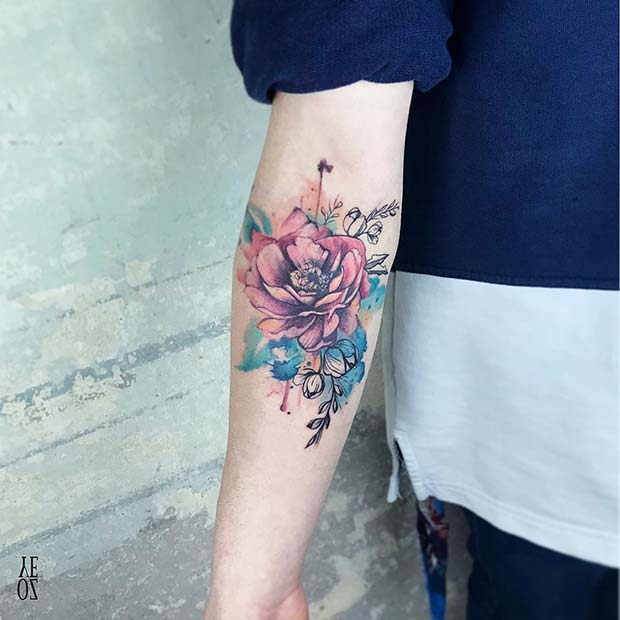 Watercolor Flower Tattoo Design