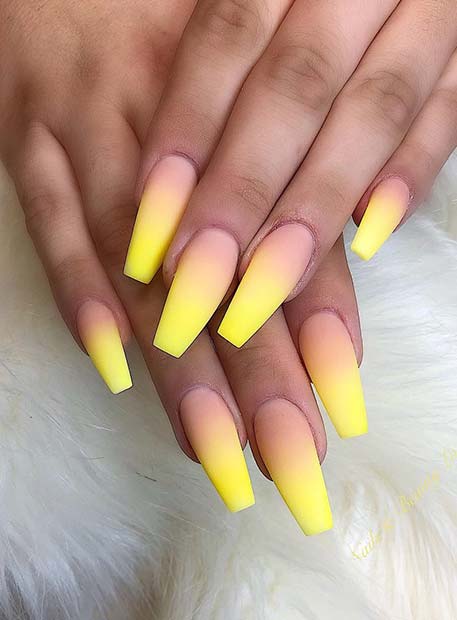 Matte Yellow and Nude Ombre Nails