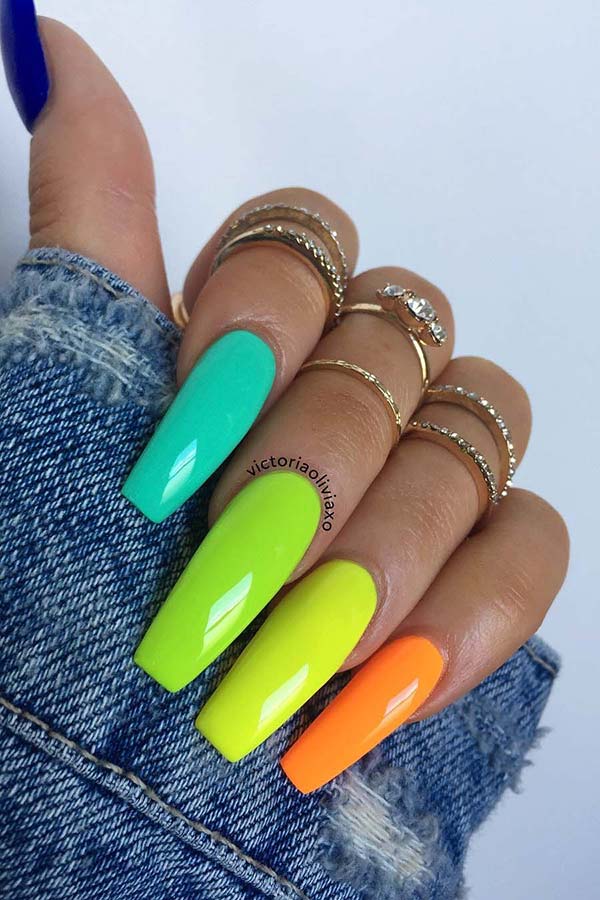 Long Coffin Colorful Nails