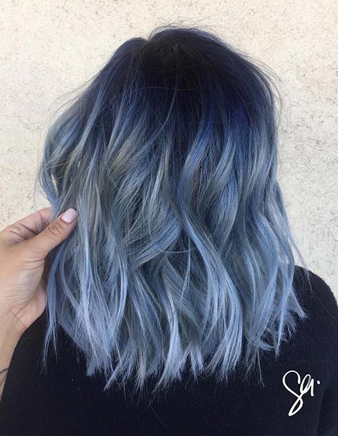 Bold Blue Lob Hairstyle Idea