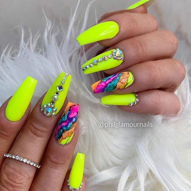 Bold Yellow Coffin Nails