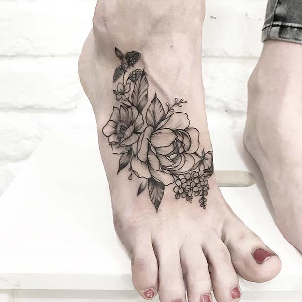 Botanical Foot Tattoo Design