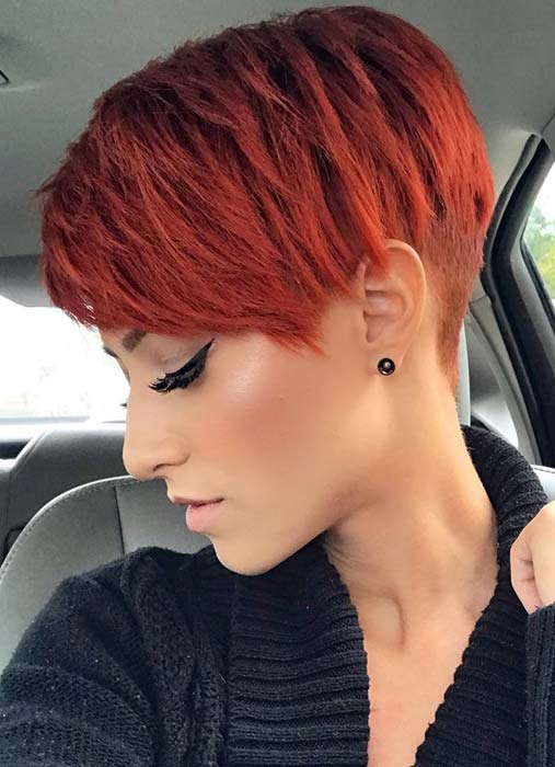Bright Red Pixie Cut Hair