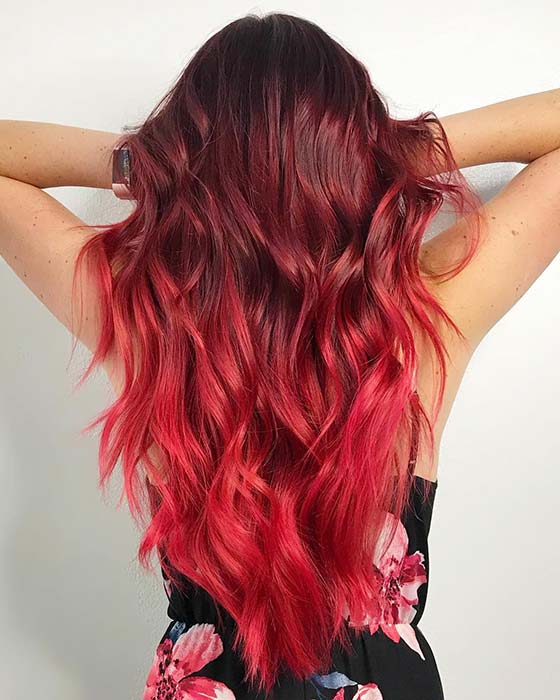 Burgundy to Red Ombre Hair